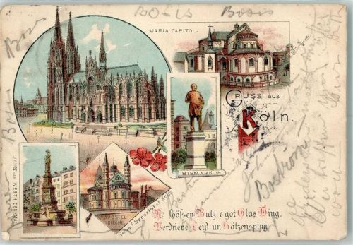 Köln Altstadt-Nord 103 1896 Dom Apostel-Kirche Denkmal BismarckMaria Capitol Lithographie