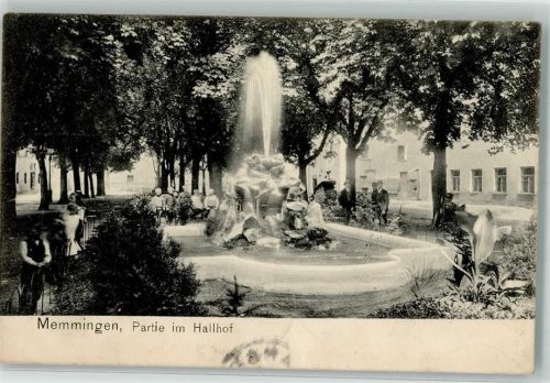 Memmingen 1906 Partie im Hallhof Springbrunnen