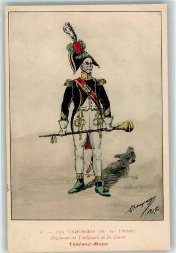 1907 Serie Nr. 8 Les Uniformes du 1er Empire - Regiment de Voltigeurs de la Garde , Tambour Major sign. Eugene Louis Bucquoy AK