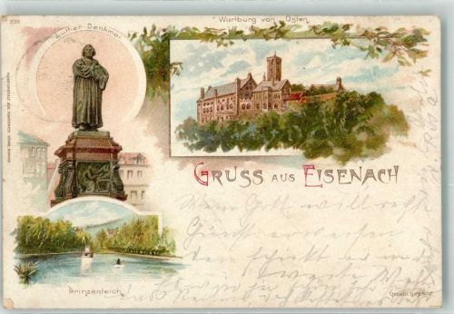 Eisenach Gruss aus Denkmal Luther + Wartburg