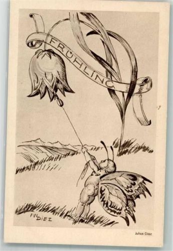 sign. Julius Diez - Schmetterling vermenschlicht , Müchner Nothilfe Lotterie 1933 Spende Künstlerkarte