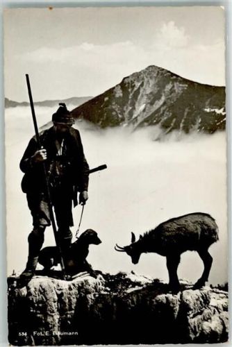 Schneizlreuth 1961 Jäger Lois Renner Jagdhund , halbzahme Gemse am Predigtstuhl