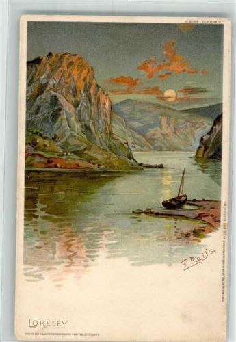 St. Goarshausen sign. Reils, F. Loreley Lithographie