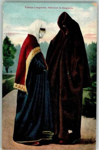 Dubrovnik 1912 Tracht Türkinnen im Gespräch Ort lt. Stempel