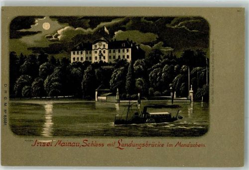 Insel Mainau Schloss mit Landungsbrücke Raddampfer DRGM Nr 85081