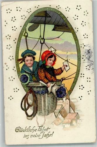 1915 Prägedruck Neujahr Kinder mit Briefe