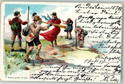 1903 Sturm auf dem Berg Touristen Fernrohr Wandern