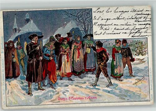 1902 sign. P. Kauffmann Nr. 23 Noel La messe de minuit Lithographie