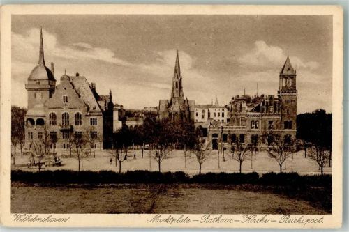 Wilhelmshaven 1918 Marktplatz Rathaus Kirche Reichspost Feldpost 2. Komp. II. Werftdivision