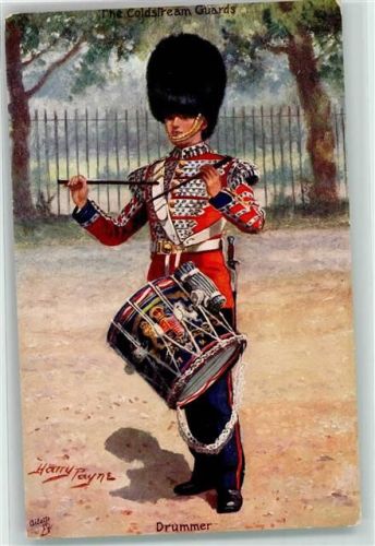The Coldstream Guards Drummer Uniform sign.Payne Harry Tucks Oilette Nr.9993