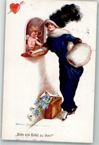 1913 Amor Bitte ein Billet zu ihm! Pelzmode Muff Poesie / Liebe