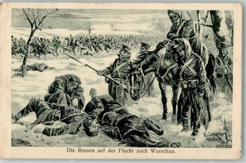 1915 WK I Russden auf der Flucht nach Warschau sign. Schaller C.