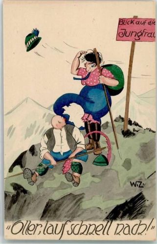 Bergsteiger Hut fliegt weg sign. W.Z. Verlag CBB Serie X Nr. 2
