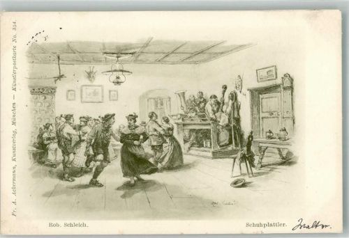 1899 sign. Rob. Schleich Schuhplattler Verlag Ackermann Nr. 354Adelskorrespondenz