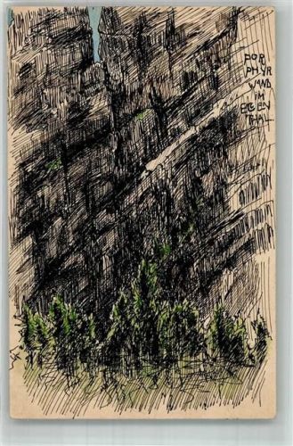 1899 Porphyr Wand im Elbental Berge Tal Federzeichnung