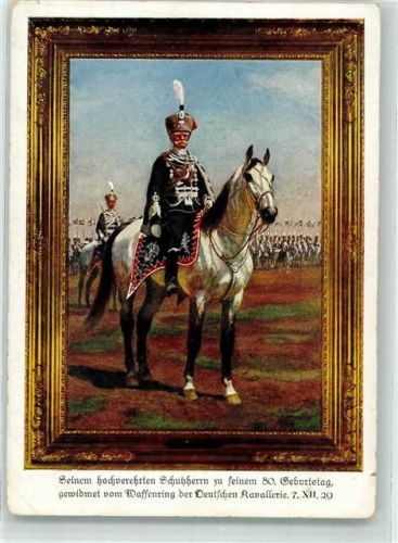 80. Geburtstag Bild im Bilderrahmen gewidmet vom Waffenring der Deutschen Kavallerie 7. XII 29