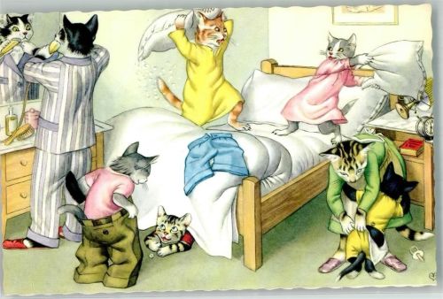 Katze Familie Bettenschlacht Verlag Alfred Mainzer Nr. 4856