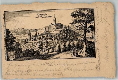 Lindenfels 1902 Lindenfels anno 1640 nach Merian Wappen Passepartout