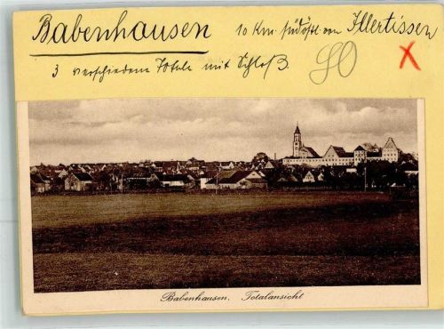 Babenhausen Panorama des Ortes mit St. Andreas Kirche Original aufmontierte Verlagsmusterkarte
