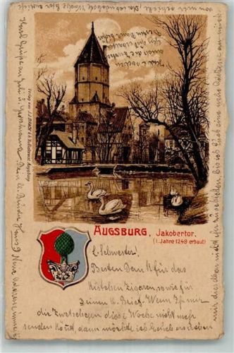 Augsburg 1904 Jakobertor Schwanenteich Augsburger Stadtwappen