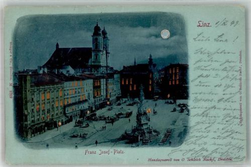 Linz 1899 Franz Josef Platz Denkmal Kirche