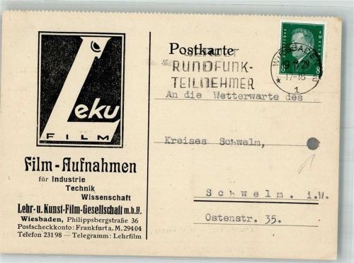Wiesbaden 1929 Geschäftskorrespondenz Lehr- und Kunst-Film-Gesellschaft