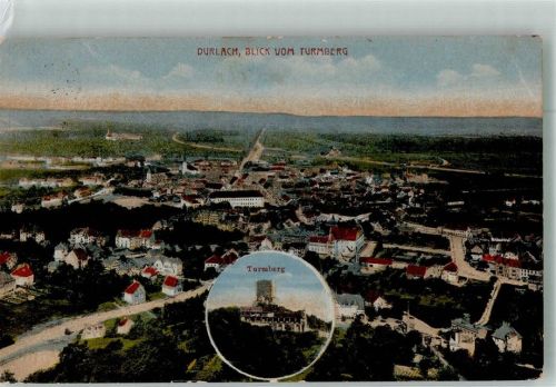 Durlach 1919 Panorama des Ortes mit dem Turmberg