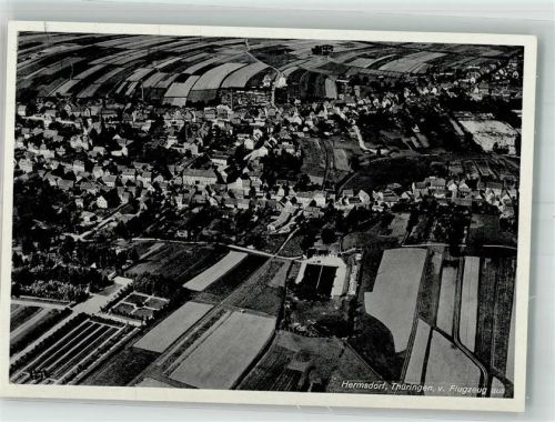 07629 O6530 Hermsdorf , Thür 1939 Foto AK Fliegeraufnahme des Ortes mit Schwimmbad