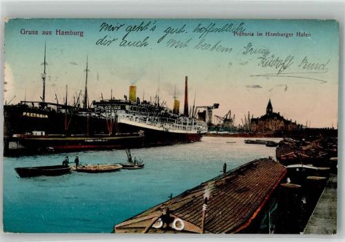 1910 Dampfer Pretoria im Hafen