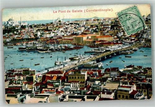 Konstantinopel 1911 Le Pont de Galata Hafen Briefmarke bildseitig