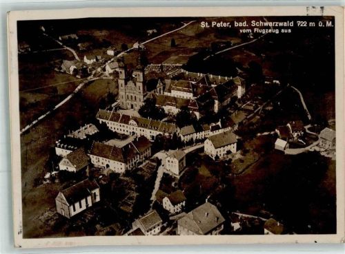 St. Peter 1931 Fliegeraufnahme des Ortes mit dem Kloster St. Peter Original aufmontierte Verlagsmusterkarte