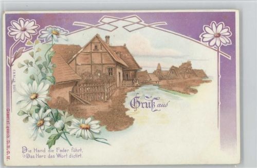 Blumen - Bauernhaus - litho 1902 AK