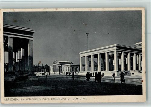 München Königl. Platz, Ehrentempel mit Glyptothek AK Flecken