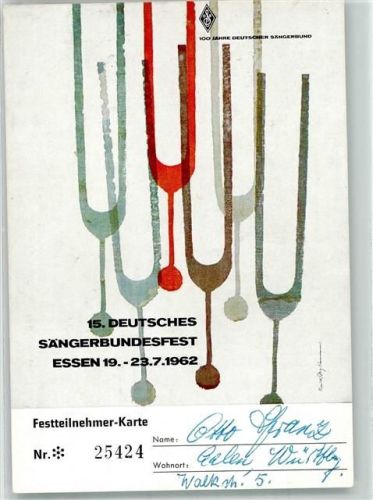 Essen 1962 Festteilnehmerkarte Nr. 25424 Sängerbundesfest