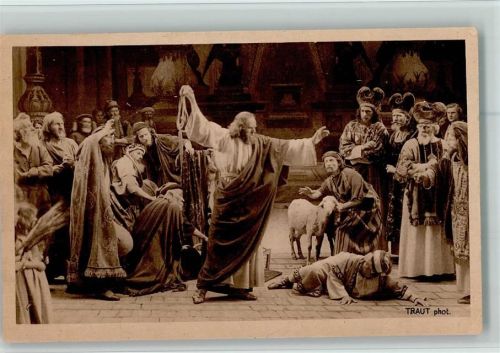 Oberammergau 1922 Offizielle Postkarte der Passionsspiele No. 58 Vertreibung der Händler Foto Traut