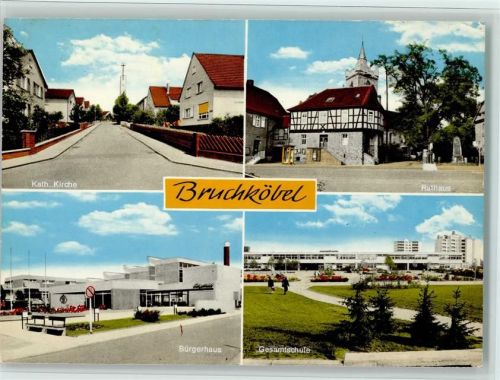 Bruchköbel Kath. Kirche Rathaus Bürgerhaus Gesamtaschule 4-Bildaufnahme