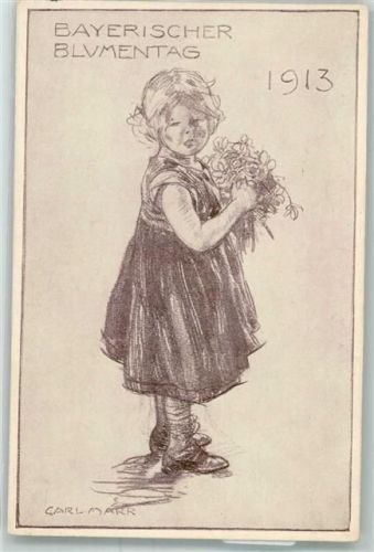 Augsburg sign Carl Marr Bayerischer Blumentag 1913 Rückseite Vignette Anemonentag