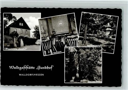 Walldorf Waldgaststätte Gundhof Innenaufnahme Gastraum Gartenwirtschaft Zigeuner-Eiche 4-Bildaufnahme