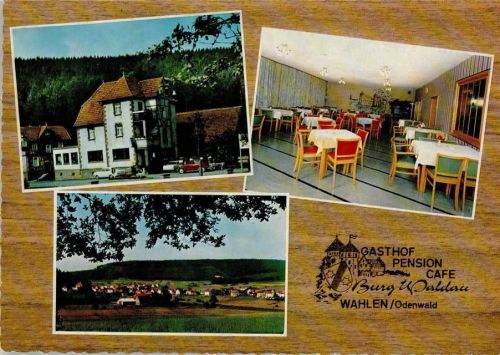 Wahlen Gasthof Pension Café Burg Waldau Innenaufnahme Gastraum Ortsansicht 3-Bildaufnahme