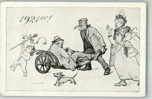 sign. Gustav Ernst Böse Ehefrau Trinker in der Schubkarre 1921er
