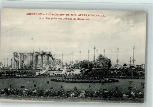 Exposition 1910 - Katastrophe - Nr. 11 Vue prise des Jardins de Bruxelles AK