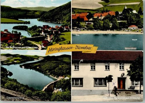 34519 W3543 Heringhausen , Waldeck - Ortsansicht Heringhausen am Diemelsee Strandbad Diemeltalsperre Gast- und Pensionshaus Giessing 4-Bildaufnahme
