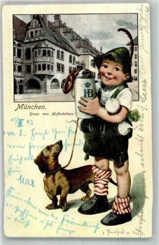 München 1903 Kind Bierkrug Dackel