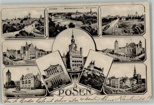 Posen 1915 Feldpost WK I II.Ers.Batl Gren.Res.Rgt. 100 Schloss Rathaus Dom