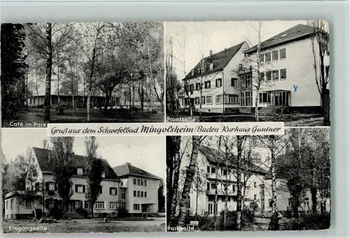 Bad Mingolsheim Café im Park Kurhaus Gantner Frontseite Eingangsseite Parkseite 4-Bildaufnahme