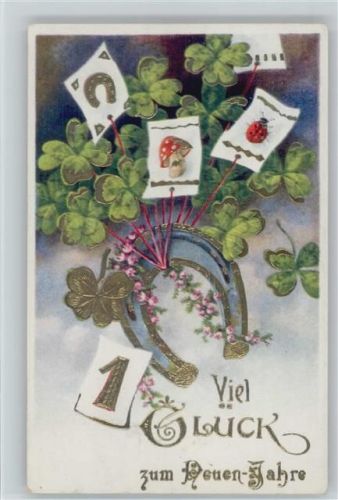 1936 Golddruck - Neujahr - Glücksklee Pilz Marienkäfer