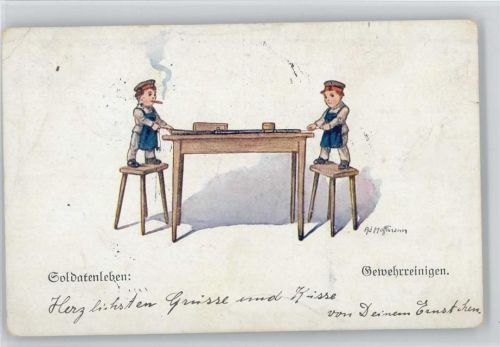 Nr. 4992 - Soldatenleben Gewehrreinigen - Kinder in Uniform - WK I Hoffmann, Ad. Künstlerkarte