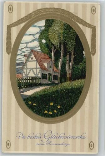 Biedermeier Verzierung - Haus mit Garten litho