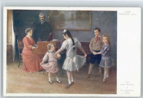 Hausmusik - Mutter am Klavier - Kinder Tanzen zu der Musik- sign Carl Fröschl "Der erste Walzer"