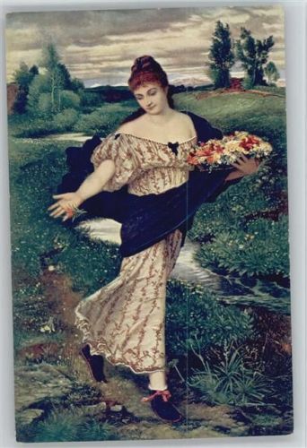 Flora Frau mit Blüten, Mode Böcklin, A. Künstlerkarte